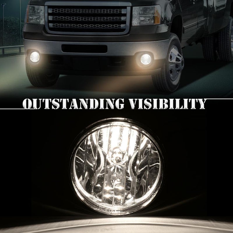 DOTCOM Front Bumper Fog Lights Lamps w/Bulbs Fit For GMC Sierra 1500 2007-2013/Sierra 2500HD 3500HD 2007-2014,Driving Fog Lamps Driver & Passenger Clear Lens GM2593161, GM2592161 - Image 3